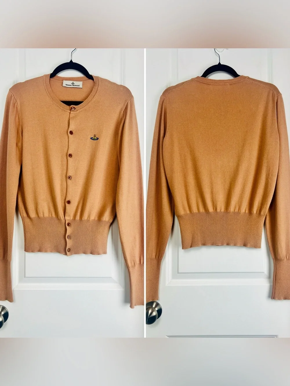 Vivienne Westwood Bea Cardigan Orb Logo Cotton Cashmere Full Length Small Beige - Picture 3 of 12